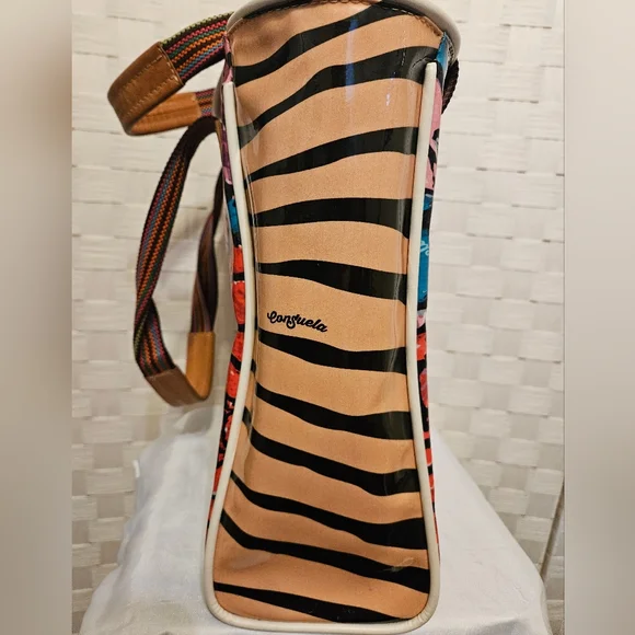 Consuela Classic Tote Bright Floral With Striped Sides. - Picture 9 of 11